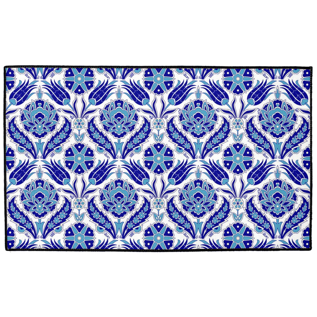 Azra Ottoman Indoor/Outdoor Floor Mat Blue White Arabesque