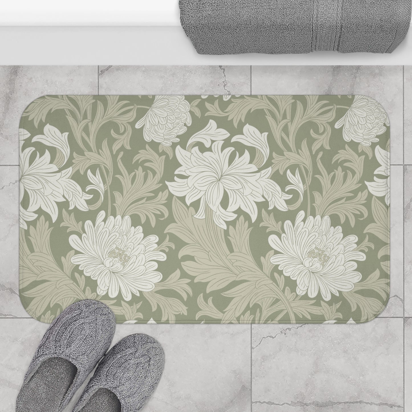 William Morris Bath Mat Chrysanthemum Sage Cream