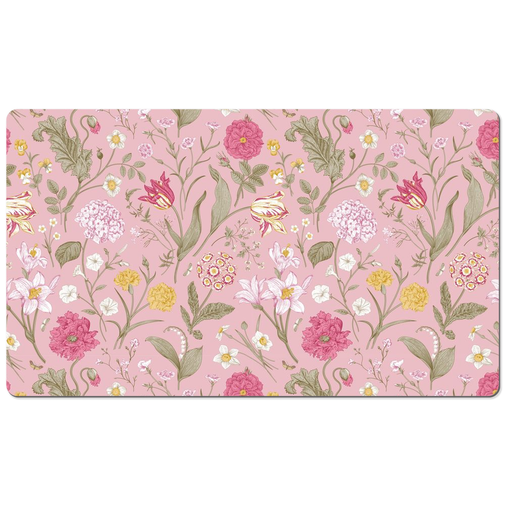 Pink Floral Desk Mat Cottage Garden Flowers