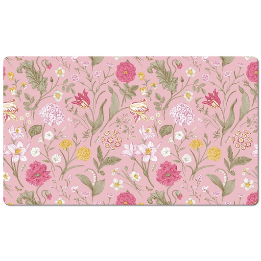 Pink Floral Desk Mat Cottage Garden Flowers