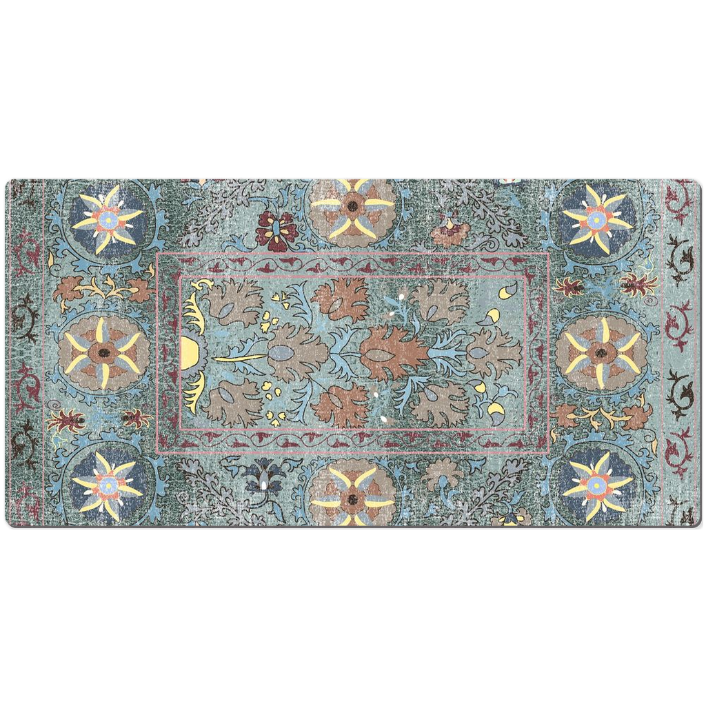 Atashgah Persian Desk Mat Antique Aqua Blue Grey