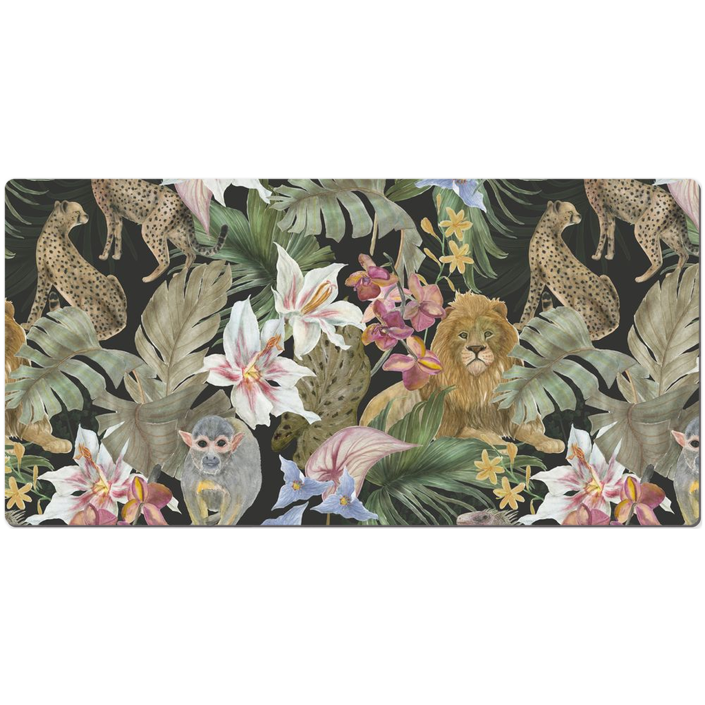 Dark Jungle Floral Desk Mat Watercolor Art