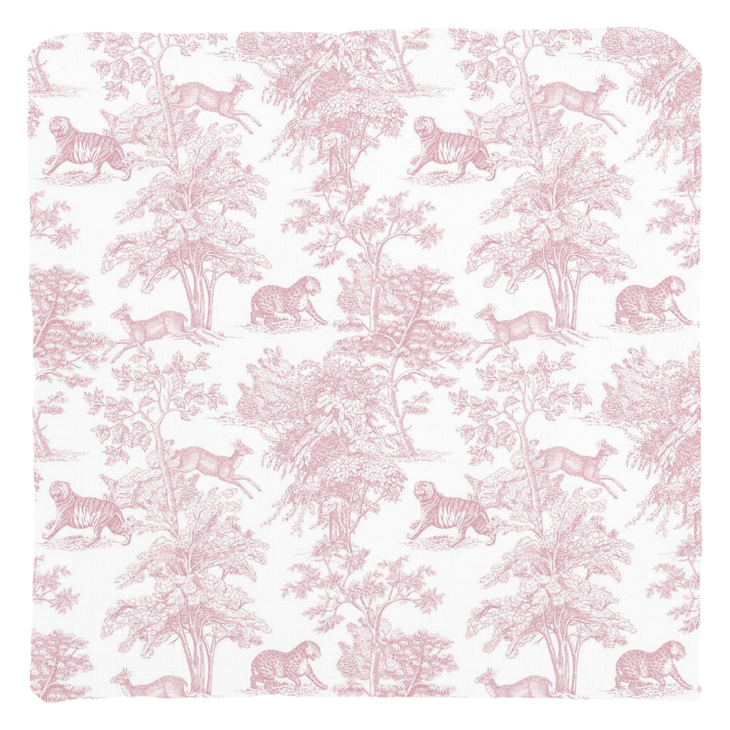 Chinoiserie Tiger Jungle Cotton Pillows Pink Toile de Jouy