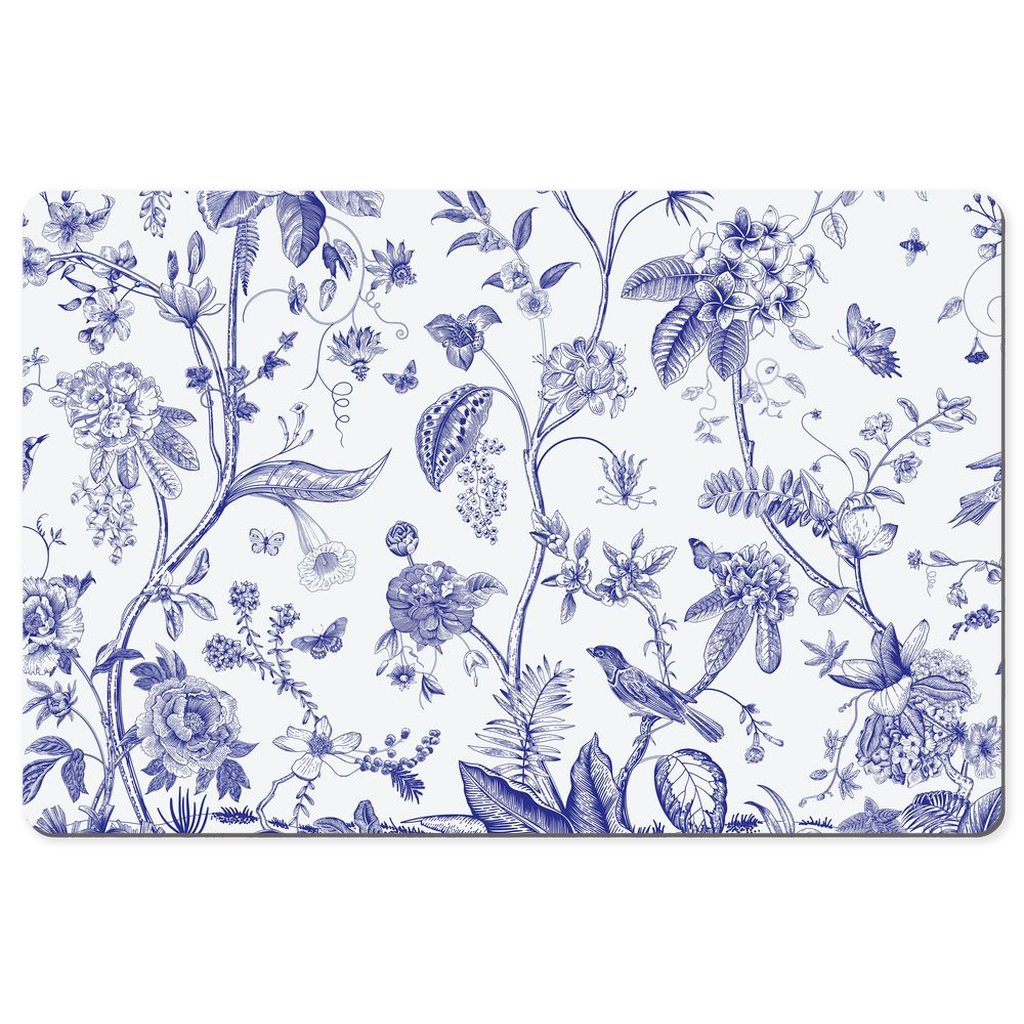 Chinoiserie Desk Mat Blue Toile de Jouy Floral