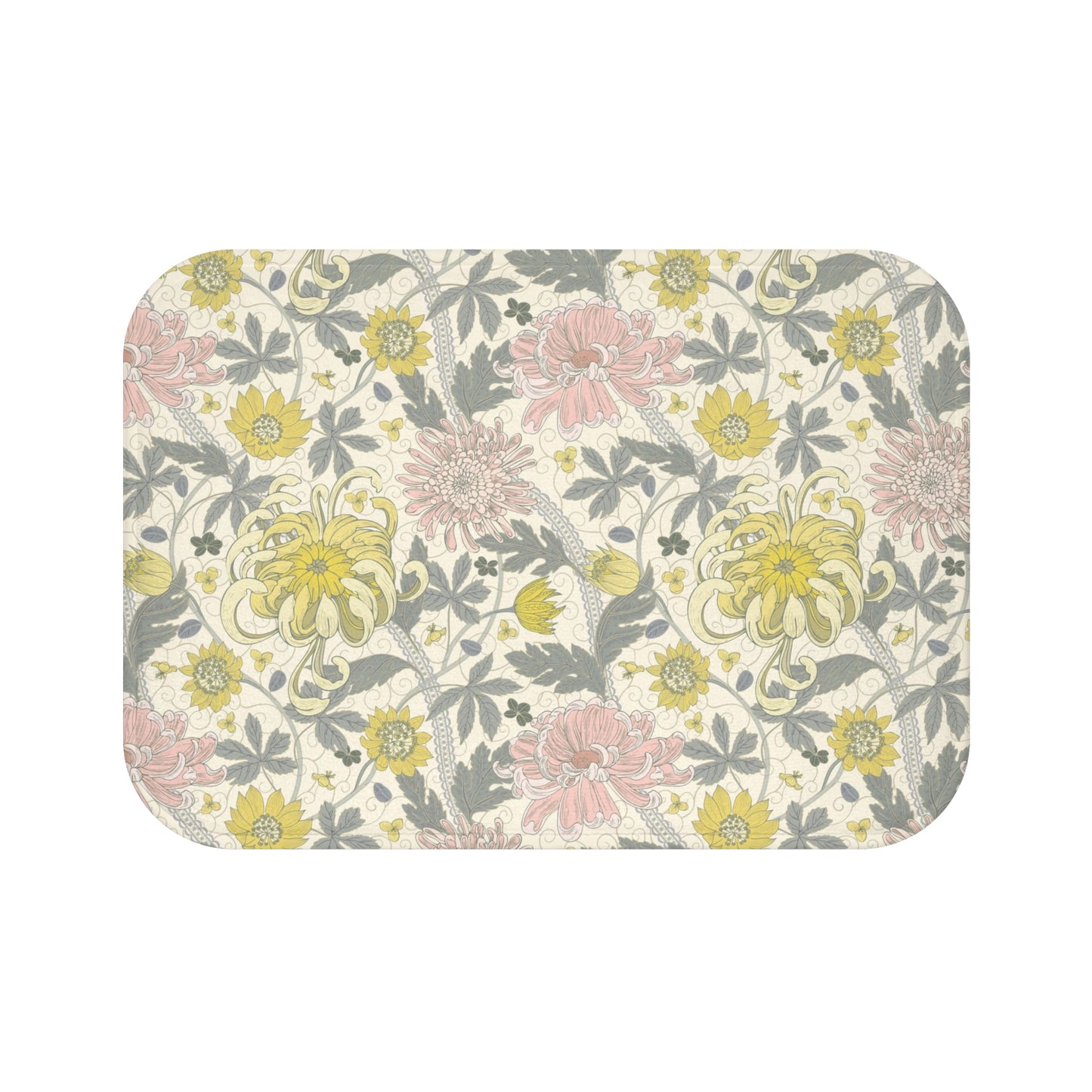 William Morris Bath Mat Lemon Pink Floral