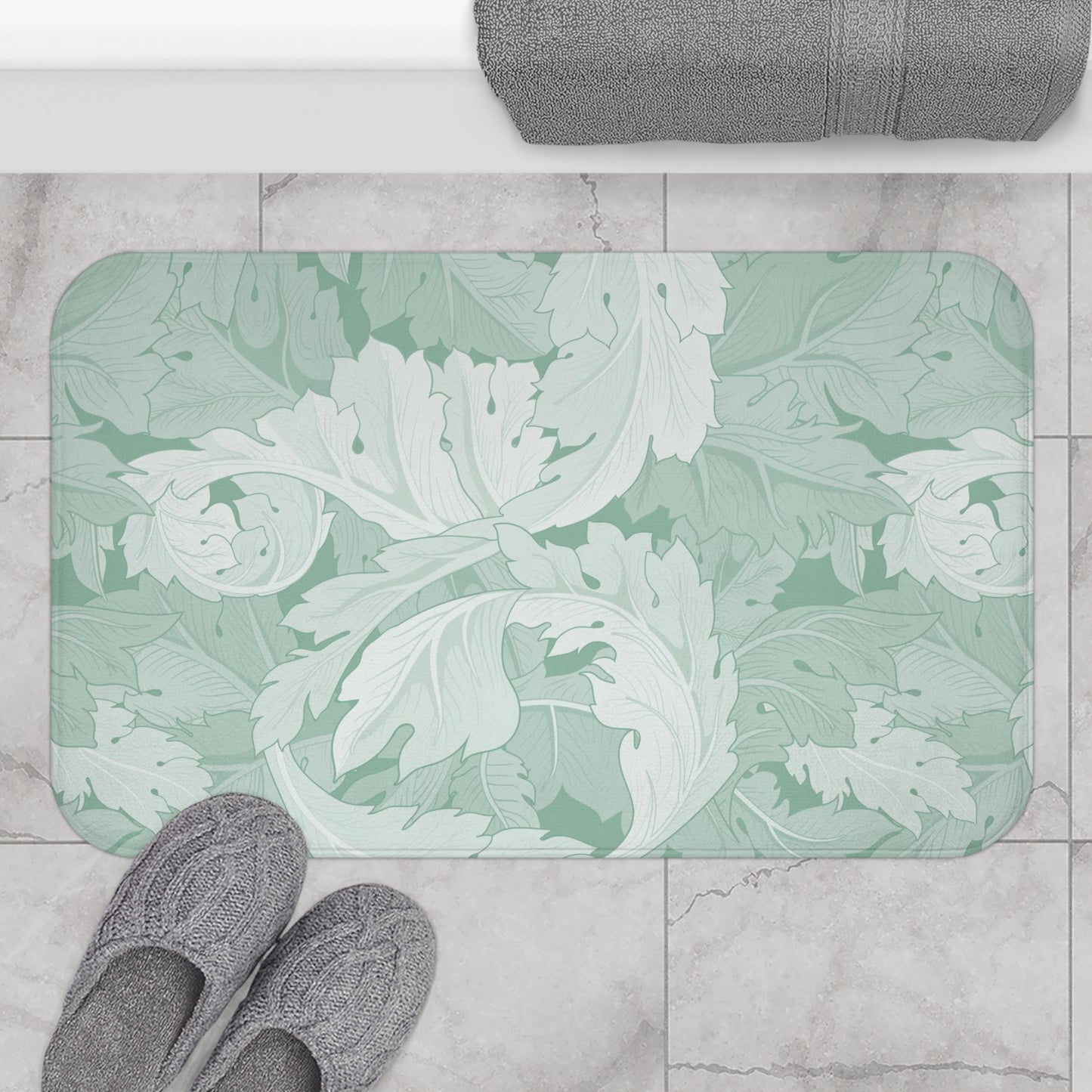 William Morris Bath Mat Aqua Acanthus
