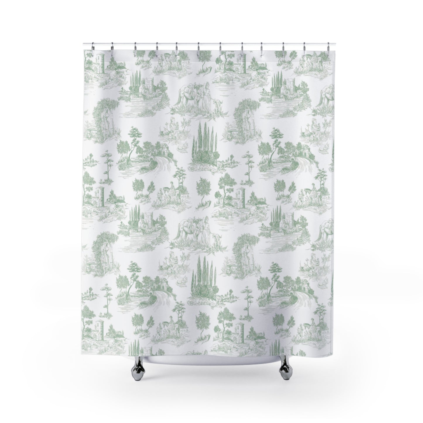 Vintage Toile de Jouy Sage Green Shower Curtain