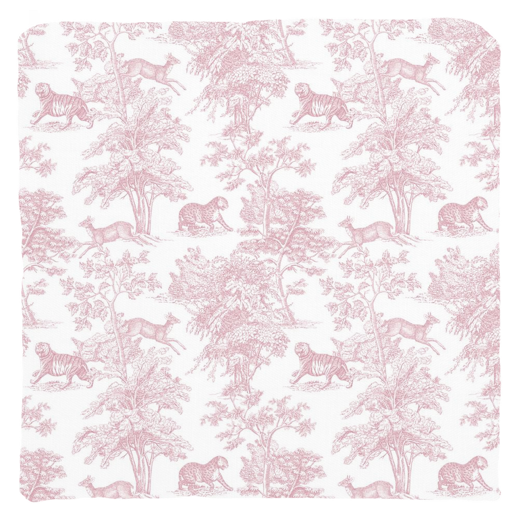 Chinoiserie Tiger Jungle Cotton Pillows Pink Toile de Jouy