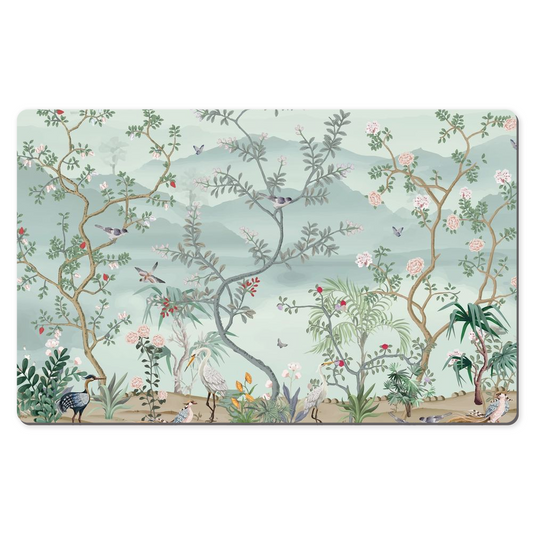 Chinoiserie Desk Mat Magical Bird Garden Aqua Blue