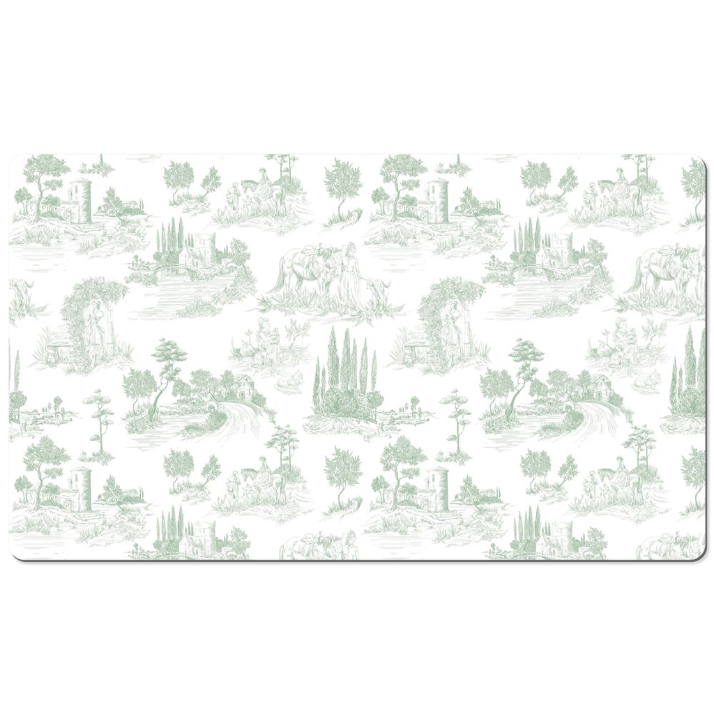 Toile de Jouy Desk Mat Antique Sage Green & White