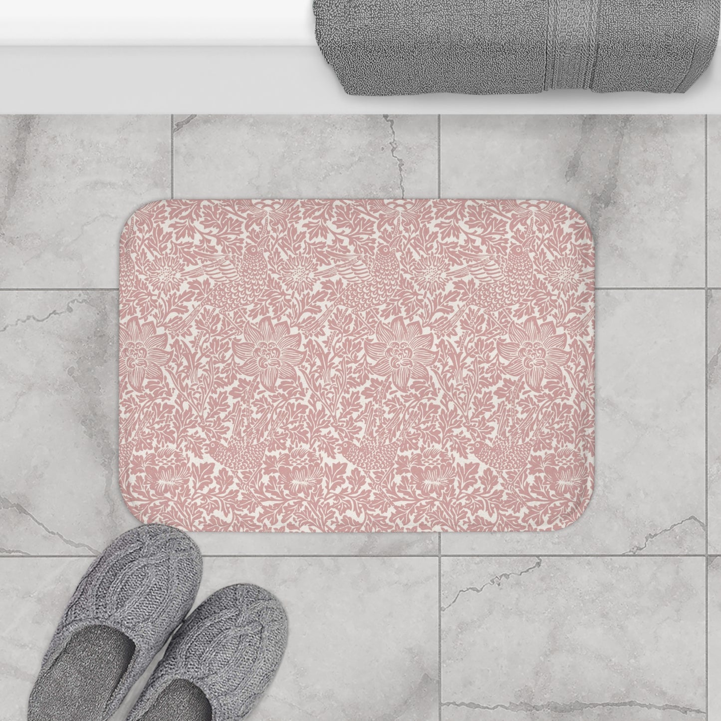 William Morris Bath Mat Bird & Anemone Pink