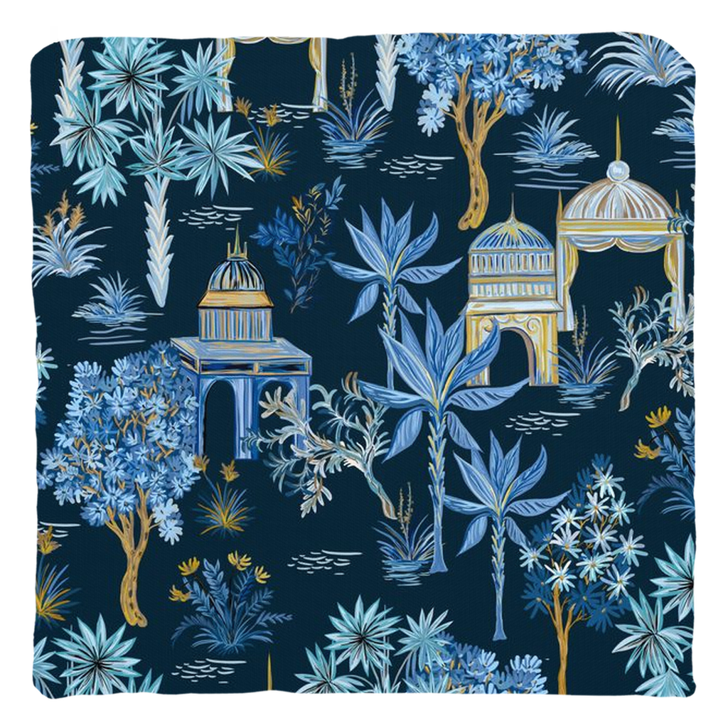 Le Jardin Cotton Pillows Navy Blue Chinoiserie Temples