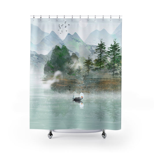 Japanese Misty River Landscape Shower Curtain