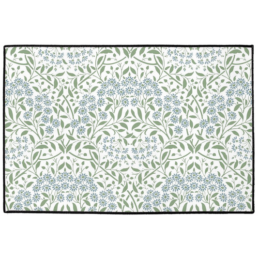 Floral Indoor/Outdoor Floor Mat William Morris Blue Green