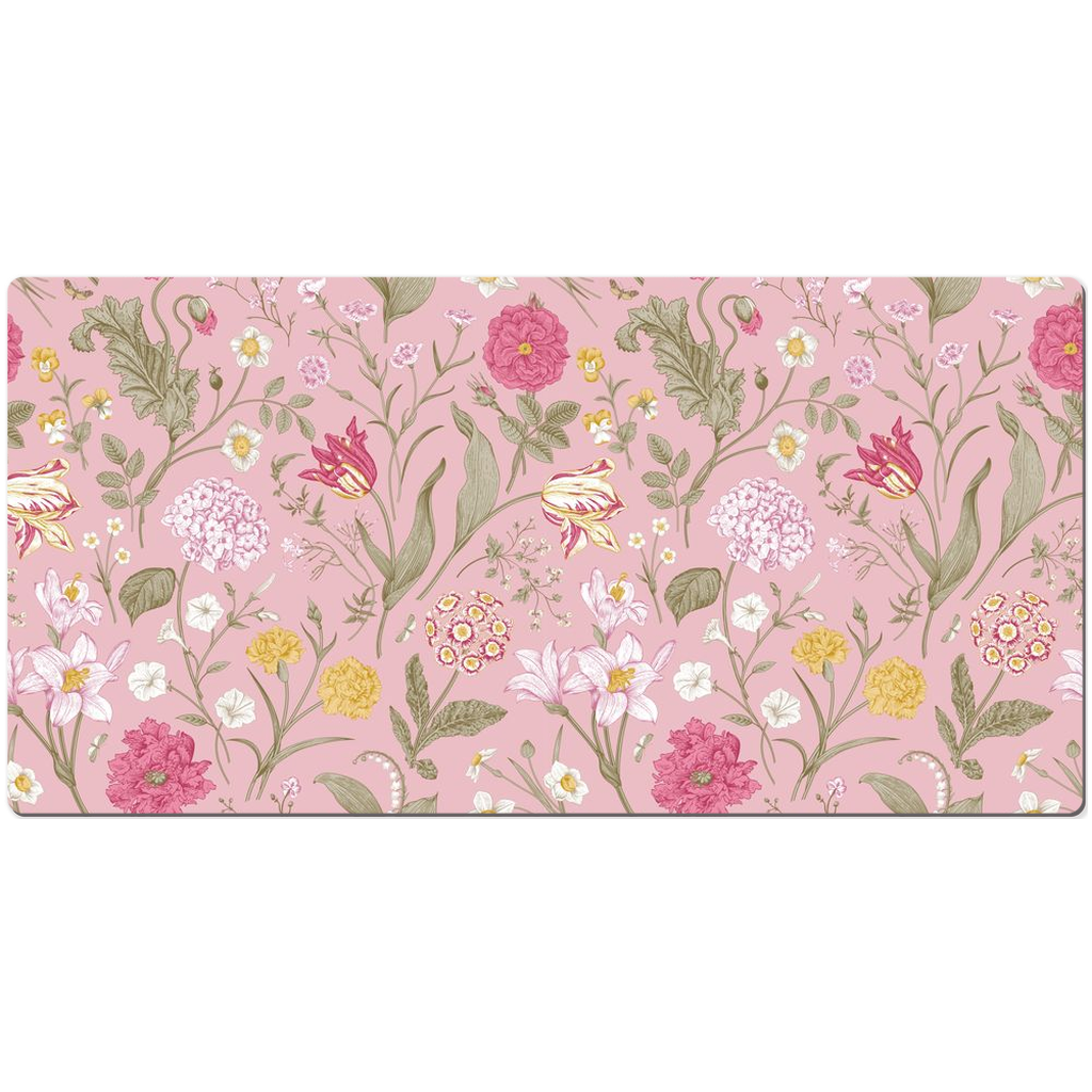 Pink Floral Desk Mat Cottage Garden Flowers