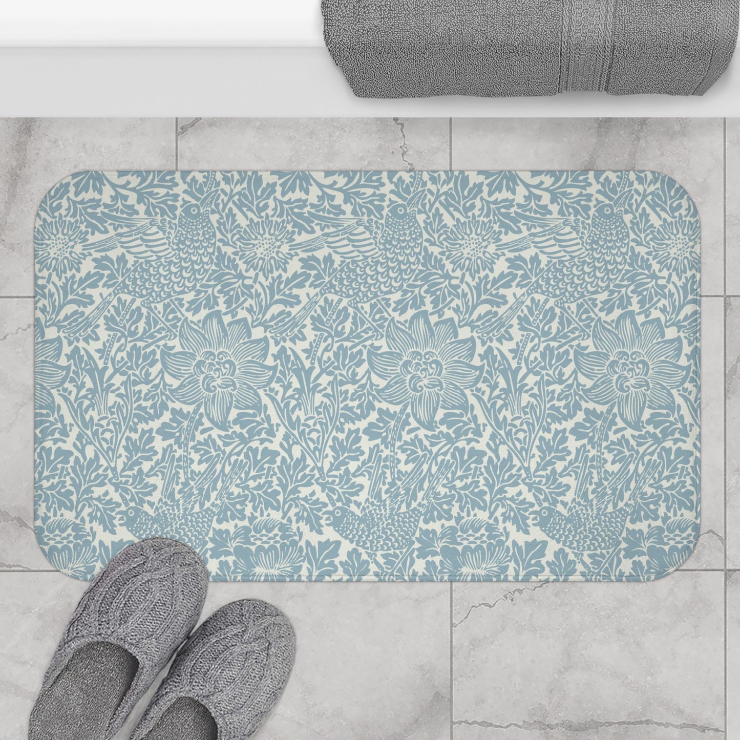 William Morris Bath Mat Bird & Anemone Soft Blue