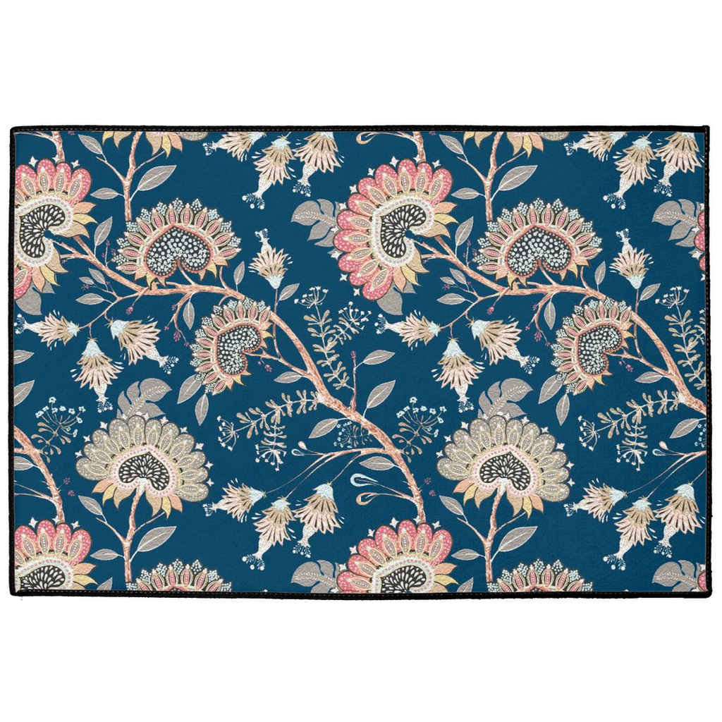 Grosvenor Chintz Indoor/Outdoor Floor Mat Blue Pink Floral