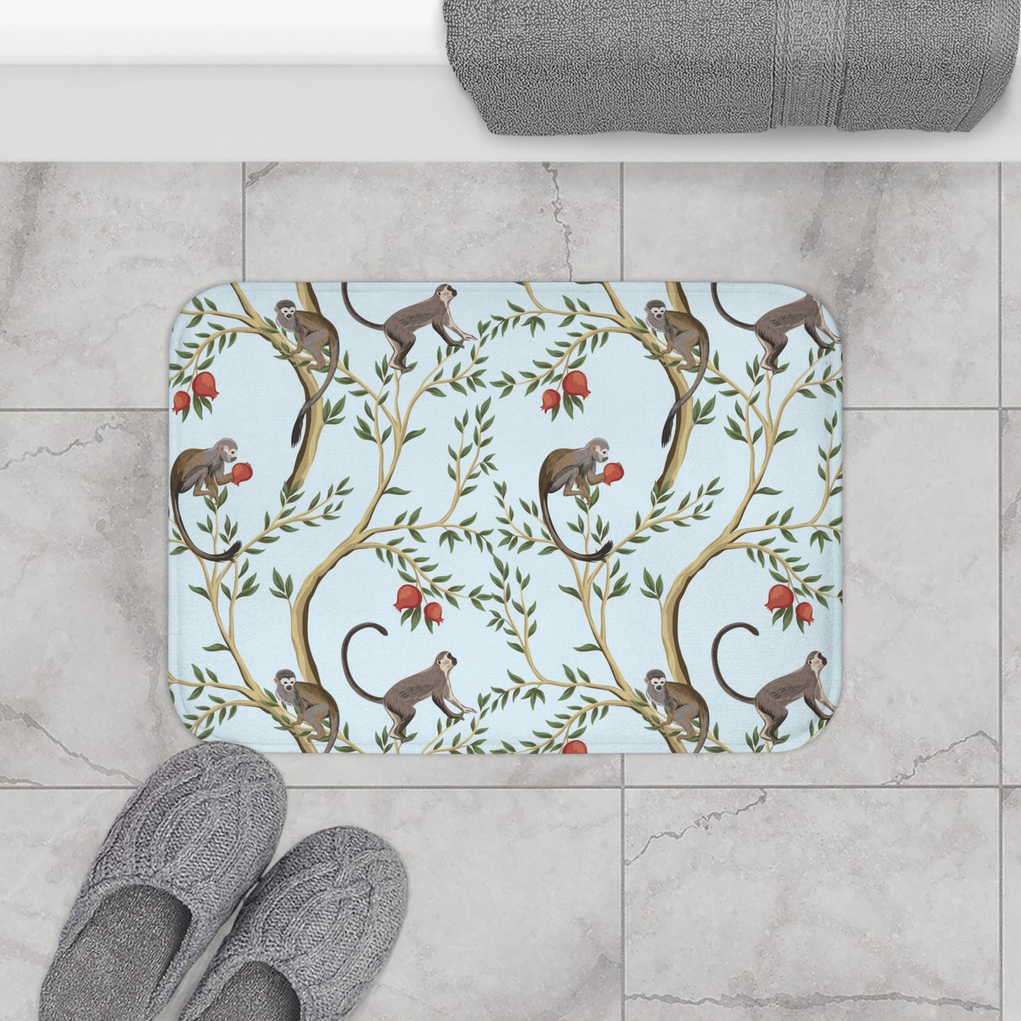 Chinoiserie Bath Mat Playful Pomegranate Monkeys