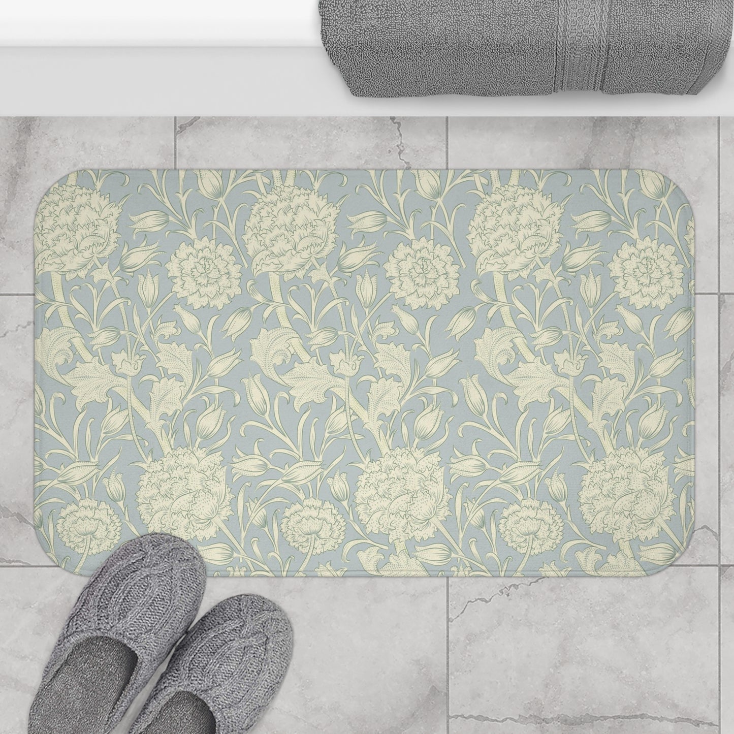 William Morris Bath Mat Pink & Rose Gray Blue