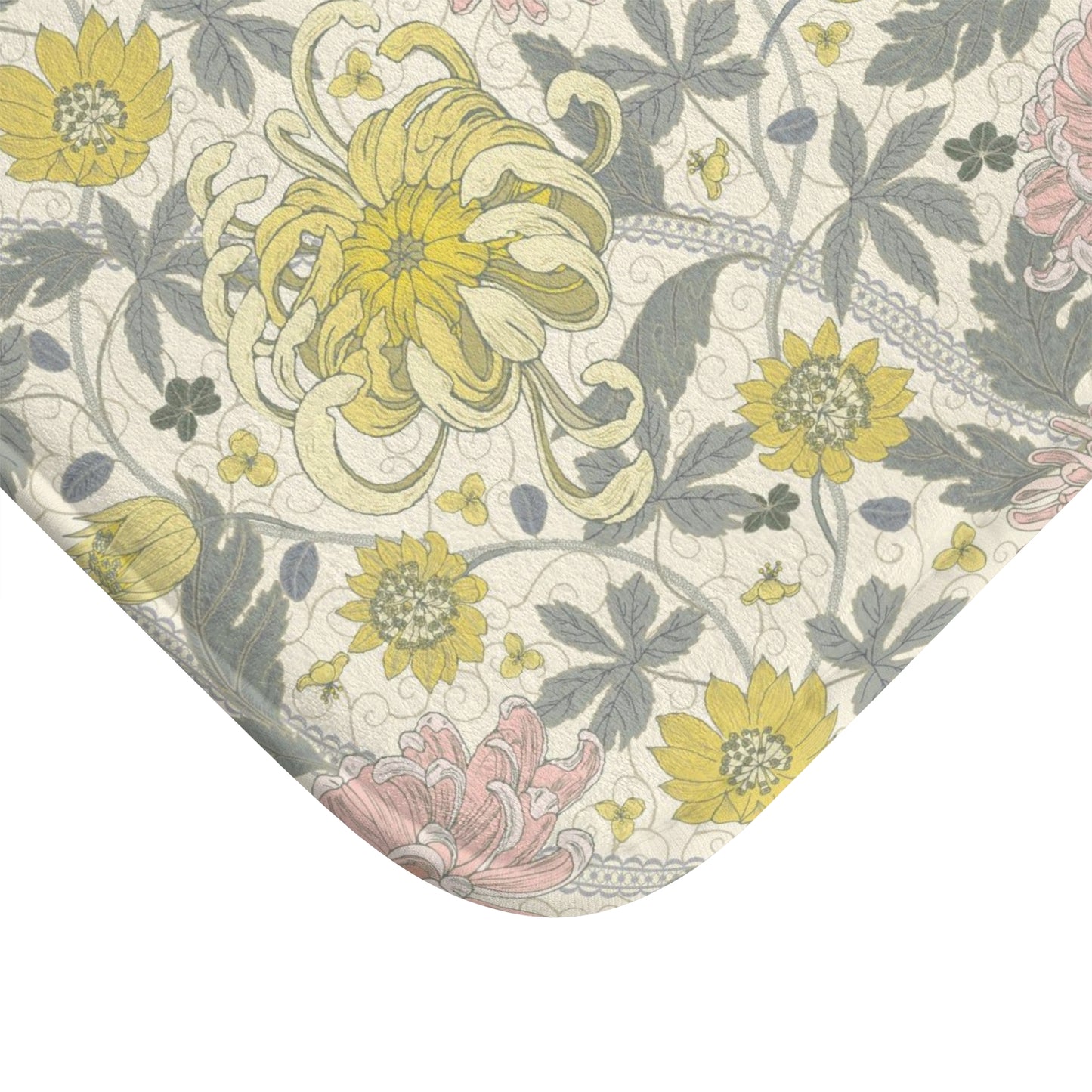 William Morris Bath Mat Lemon Pink Floral