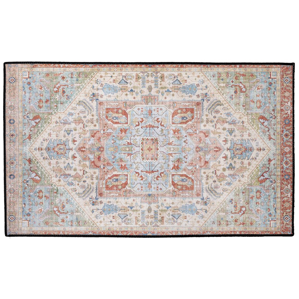 Anshan Persian Indoor/Outdoor Floor Mat Antique Faded Blue Red