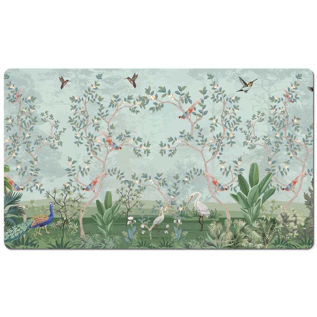 Chinoiserie Desk Mat Blue Bird Garden Botanical