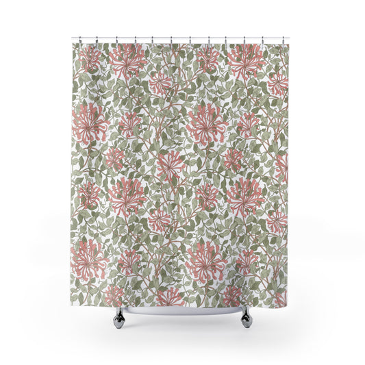 William Morris Shower Curtain Honeysuckle Green Pink