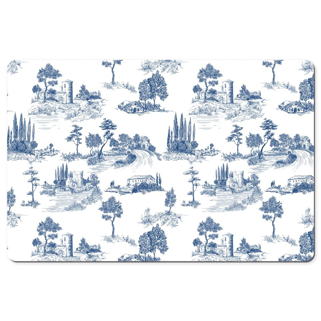 Toile de Jouy Desk Mat Antique Navy Blue & White