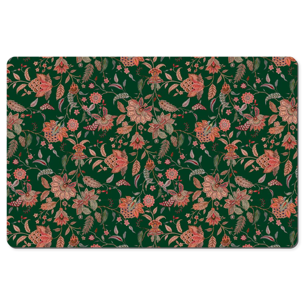 Kashmir Chintz Desk Mat Dark Forest Green Pink Floral