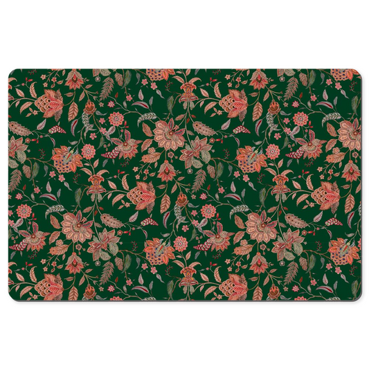 Kashmir Chintz Desk Mat Dark Forest Green Pink Floral