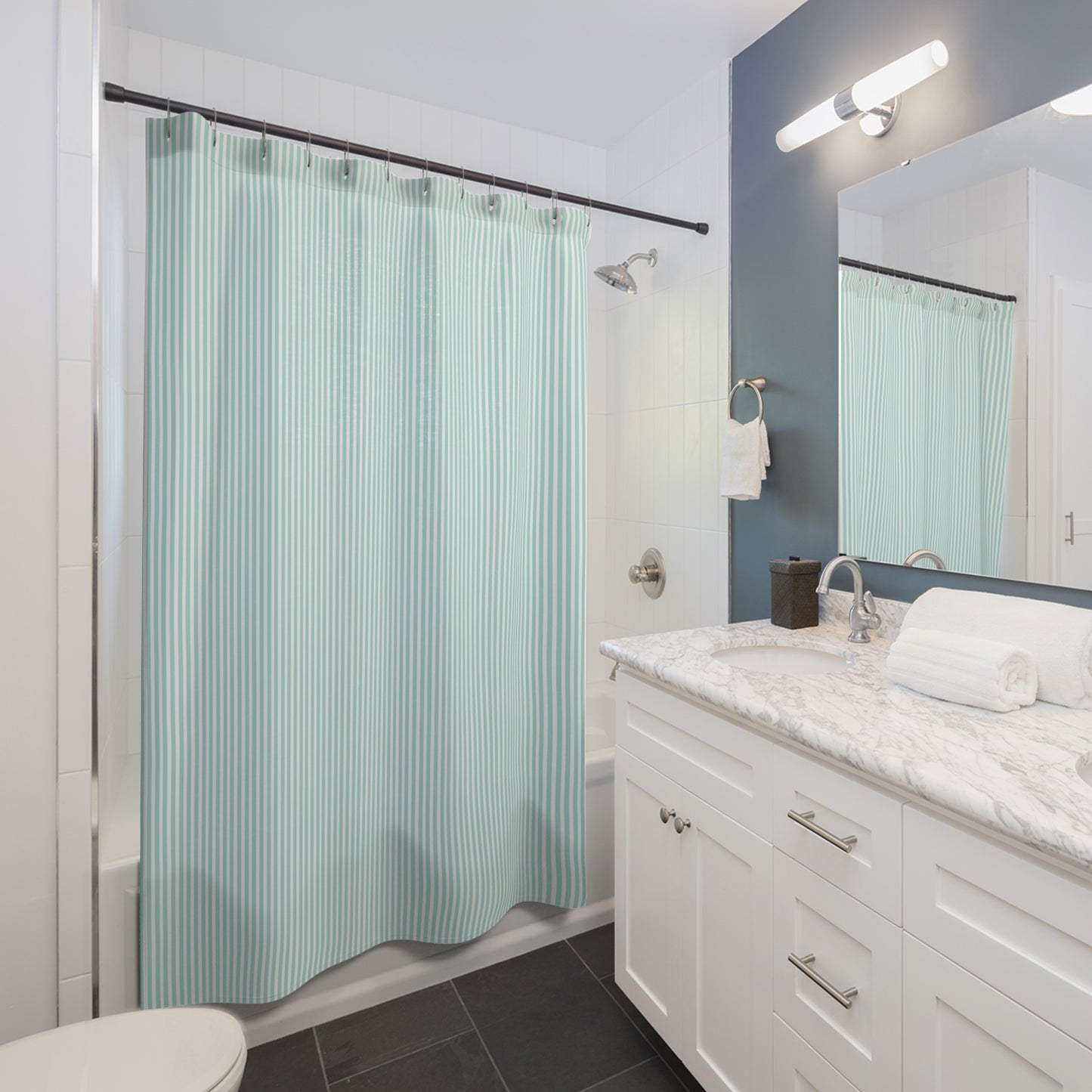 Seersucker Stripe Shower Curtain Aqua Mint & White