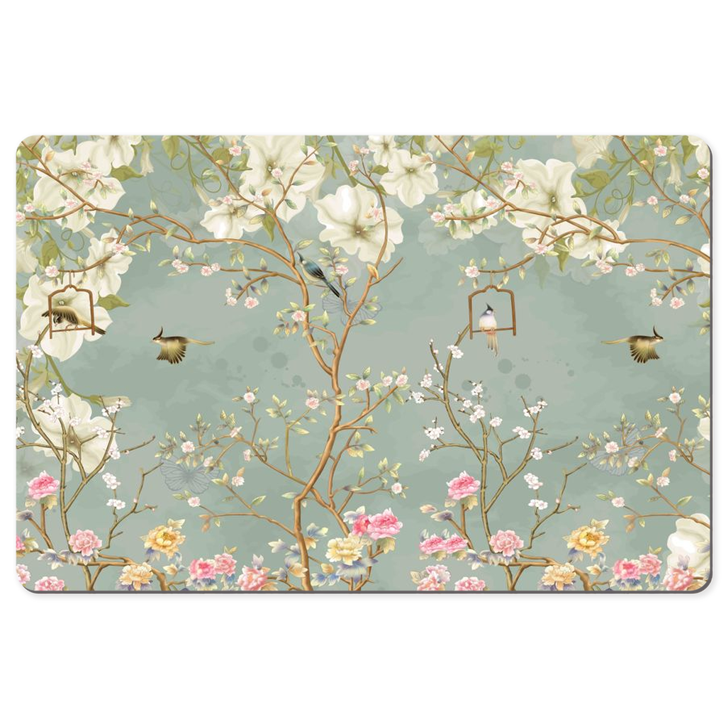 Chinoiserie Desk Mat Misty Cherry Blossom Birds