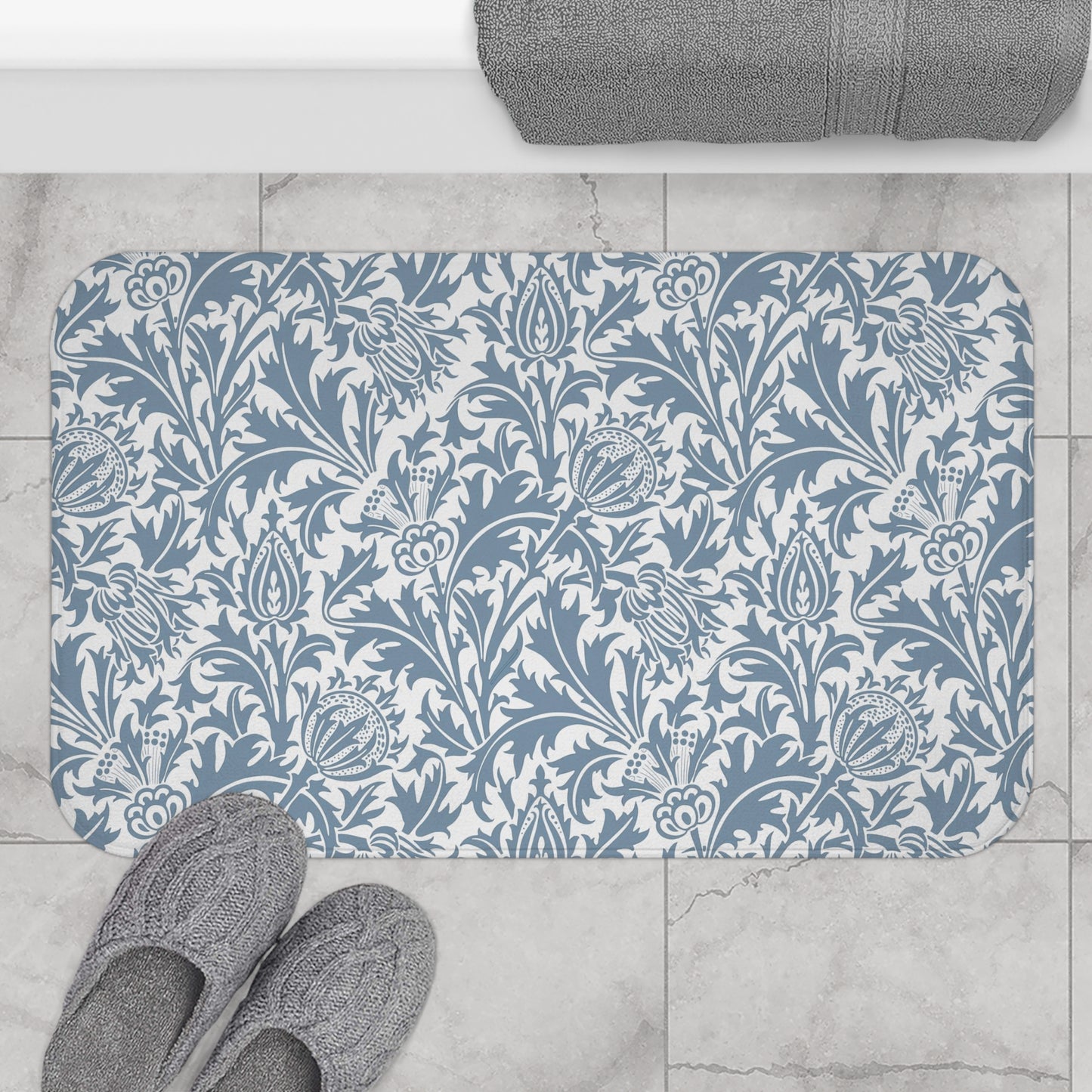 William Morris Bath Mat Thistle Blue