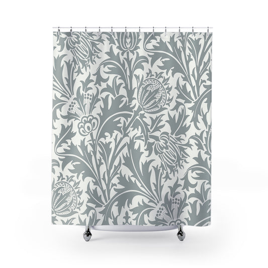 William Morris Thistle Grey White Shower Curtain