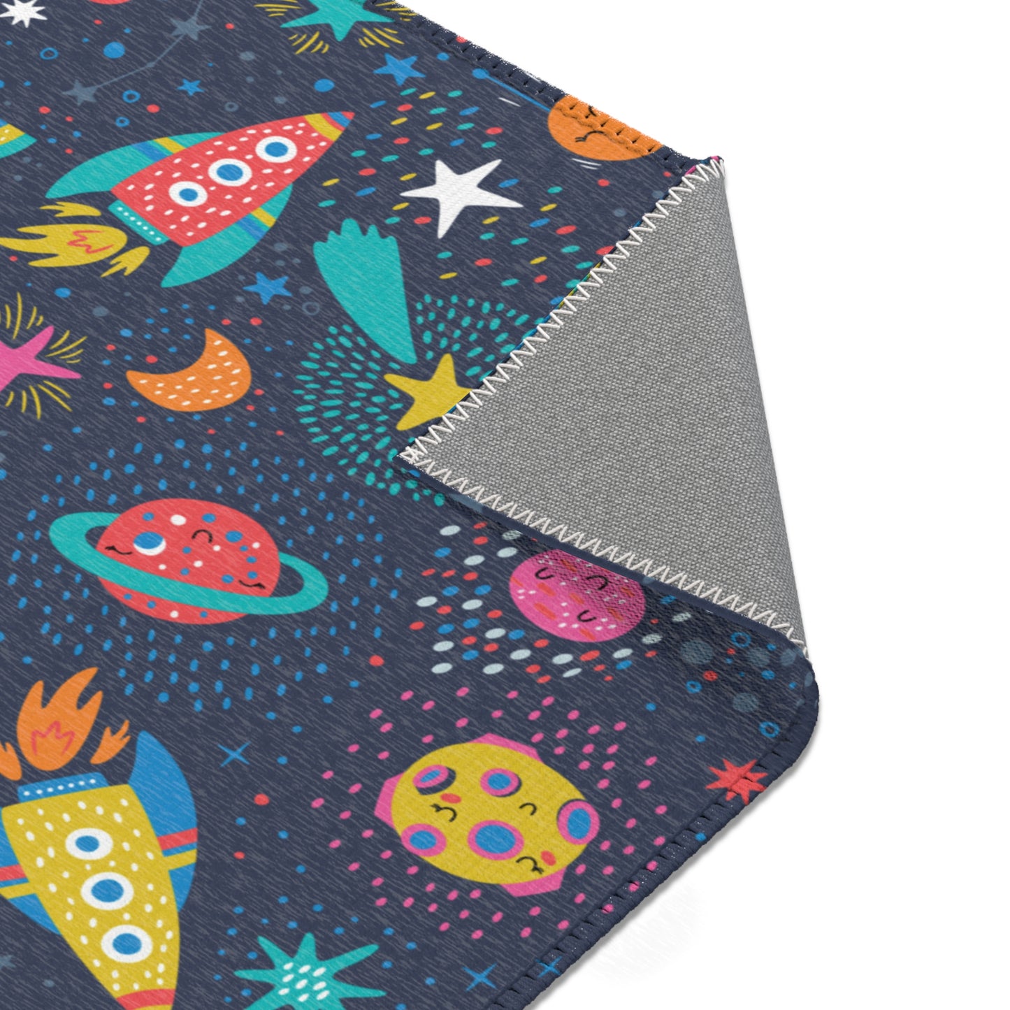 Colorful Cosmic Space Rockets Nursery Rug Play Mat