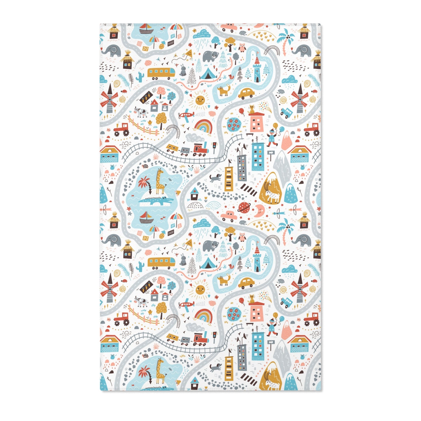 Magical Town Road Map Blue Nursery Rug Play Mat