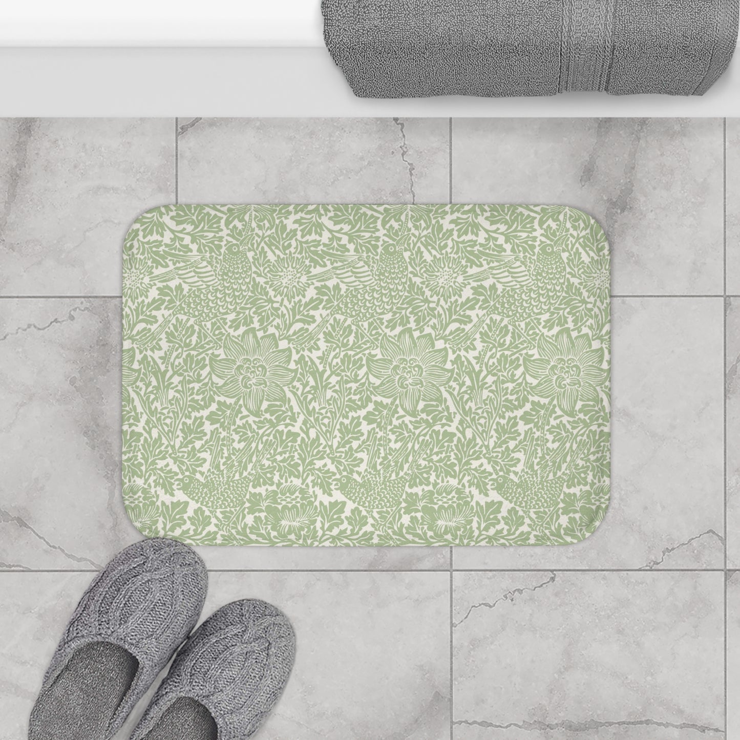 William Morris Bath Mat Bird & Anemone Sage Green