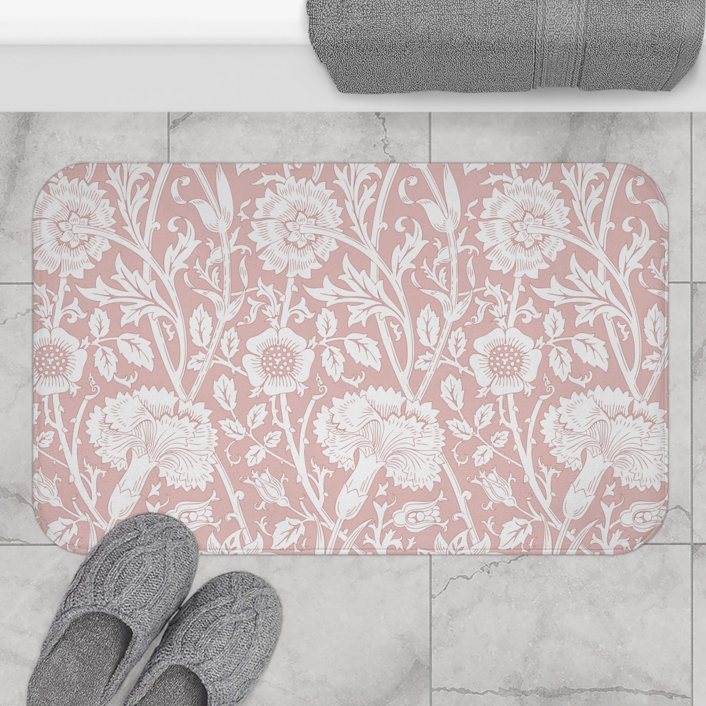 William Morris Bath Mat Pink & Rose