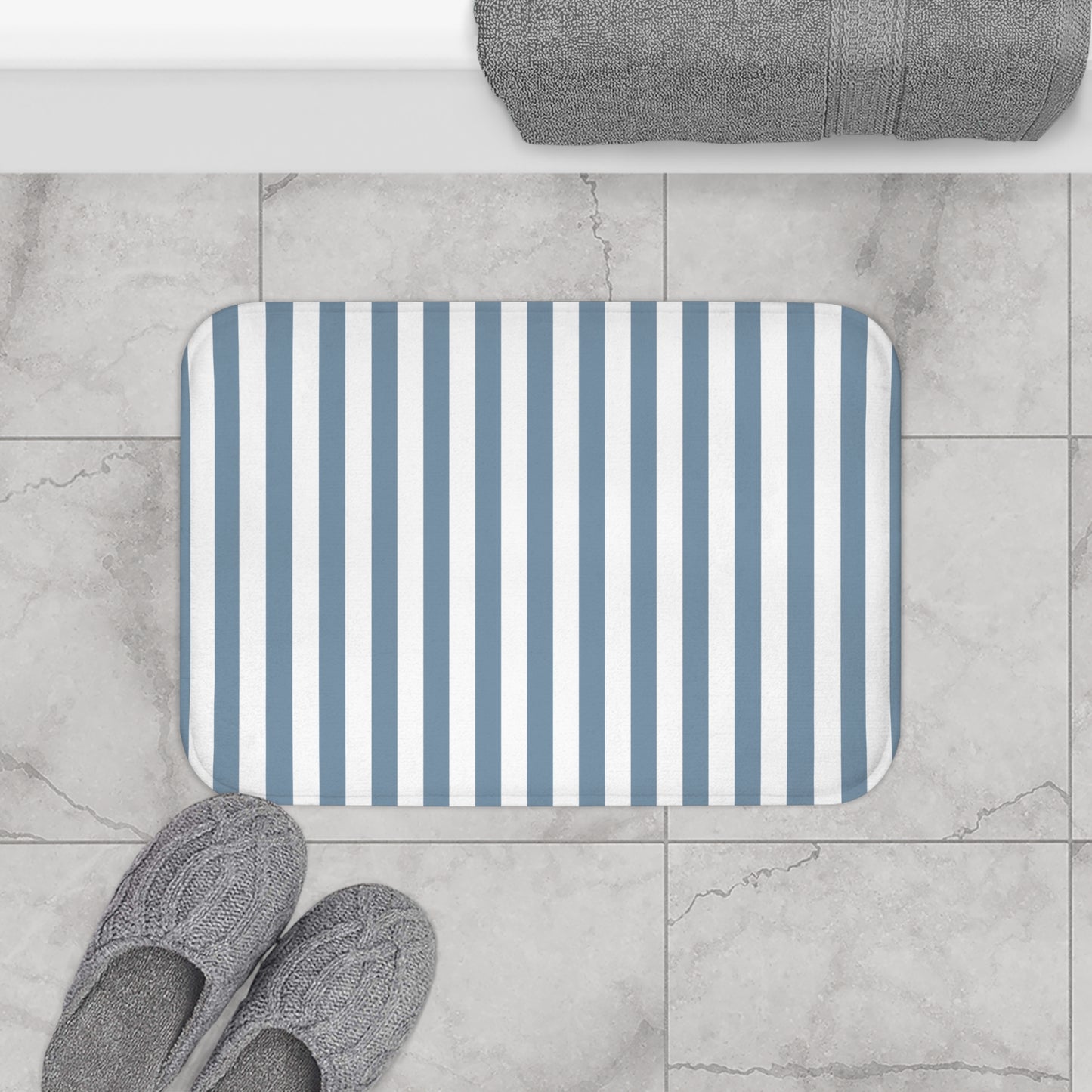 Cabana Stripe Bath Mat Chanbray Blue & White