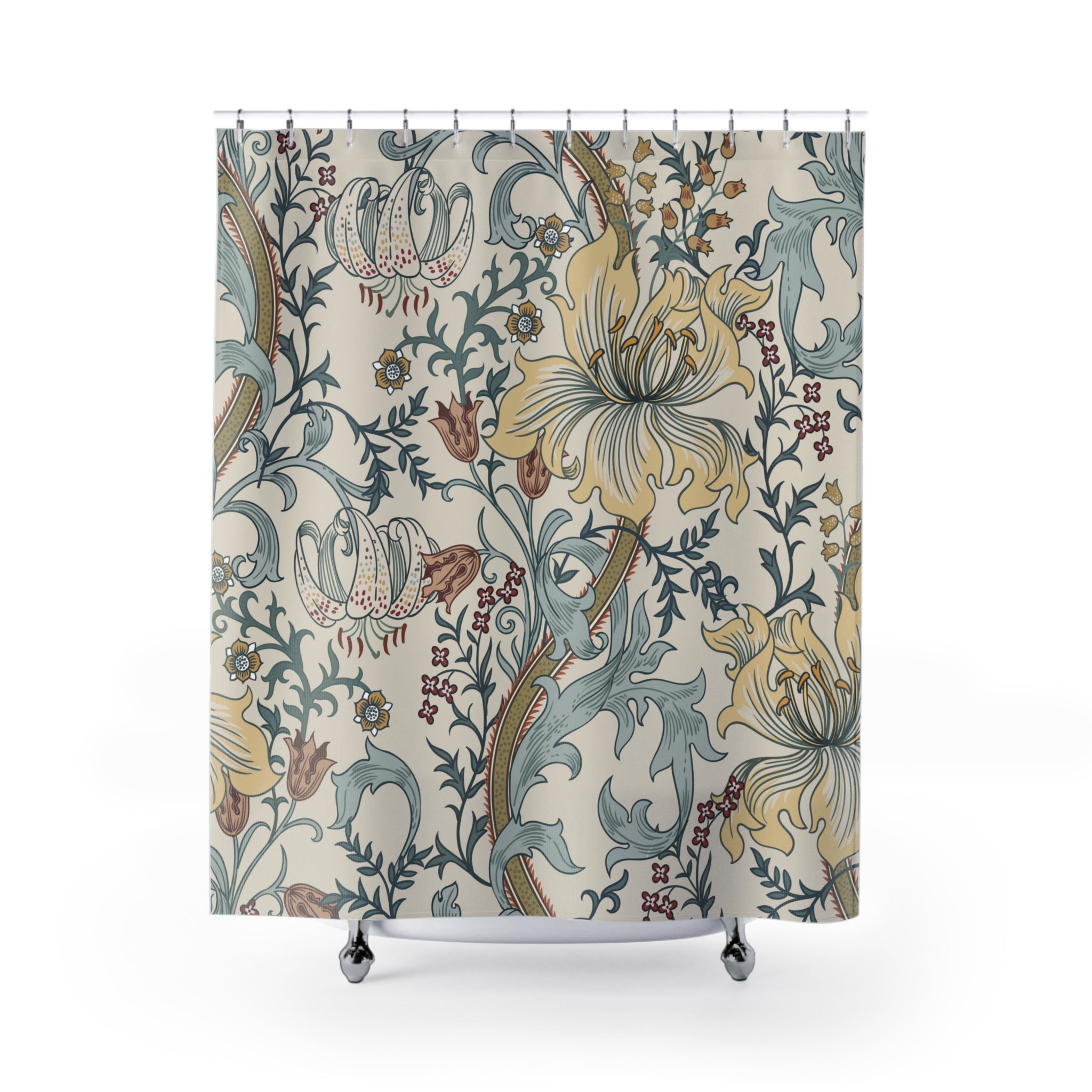 William Morris order Shower Curtain | Chrysanthemum Grey Beige | Vintage Floral Art | Artistic Antique Flower Bathroom Decor