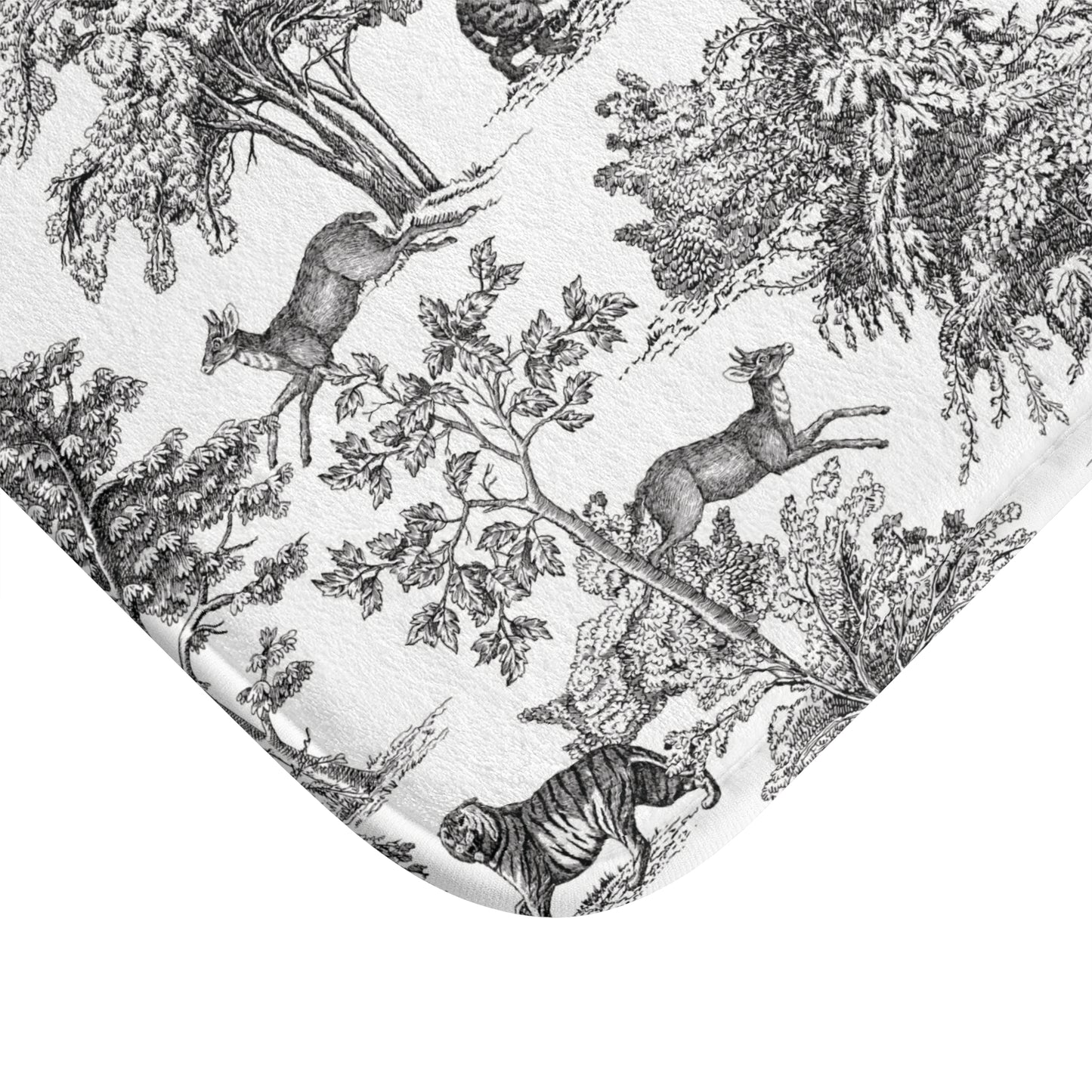 Chinoiserie Bath Mat Exotic Tiger Jungle Black