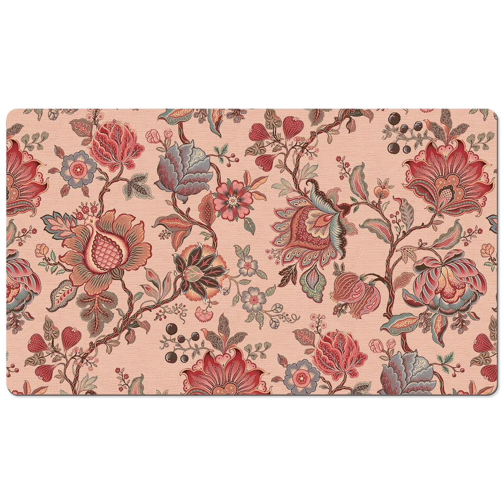 Malay Chintz Desk Mat Dark Forest Pink Red Floral