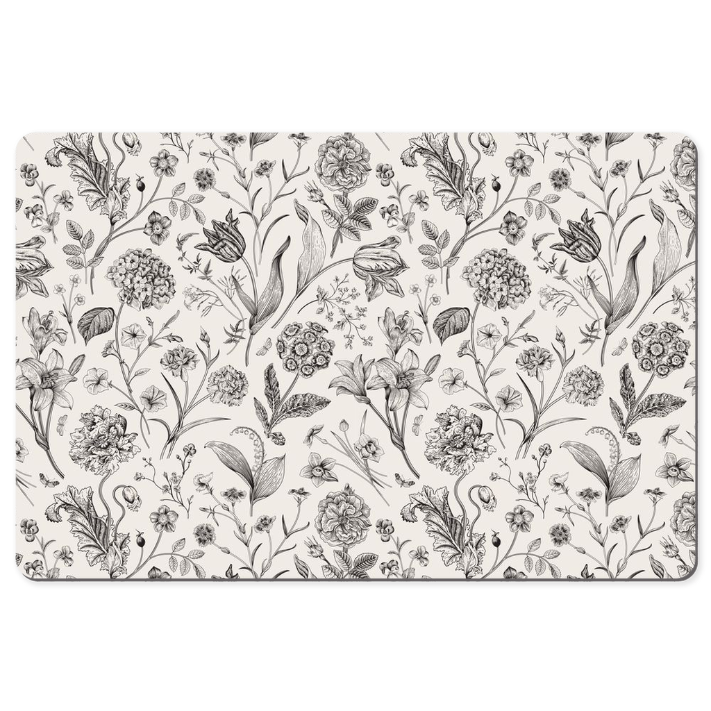 Elegant Flowers Desk Mat Black Floral Toile de Jouy