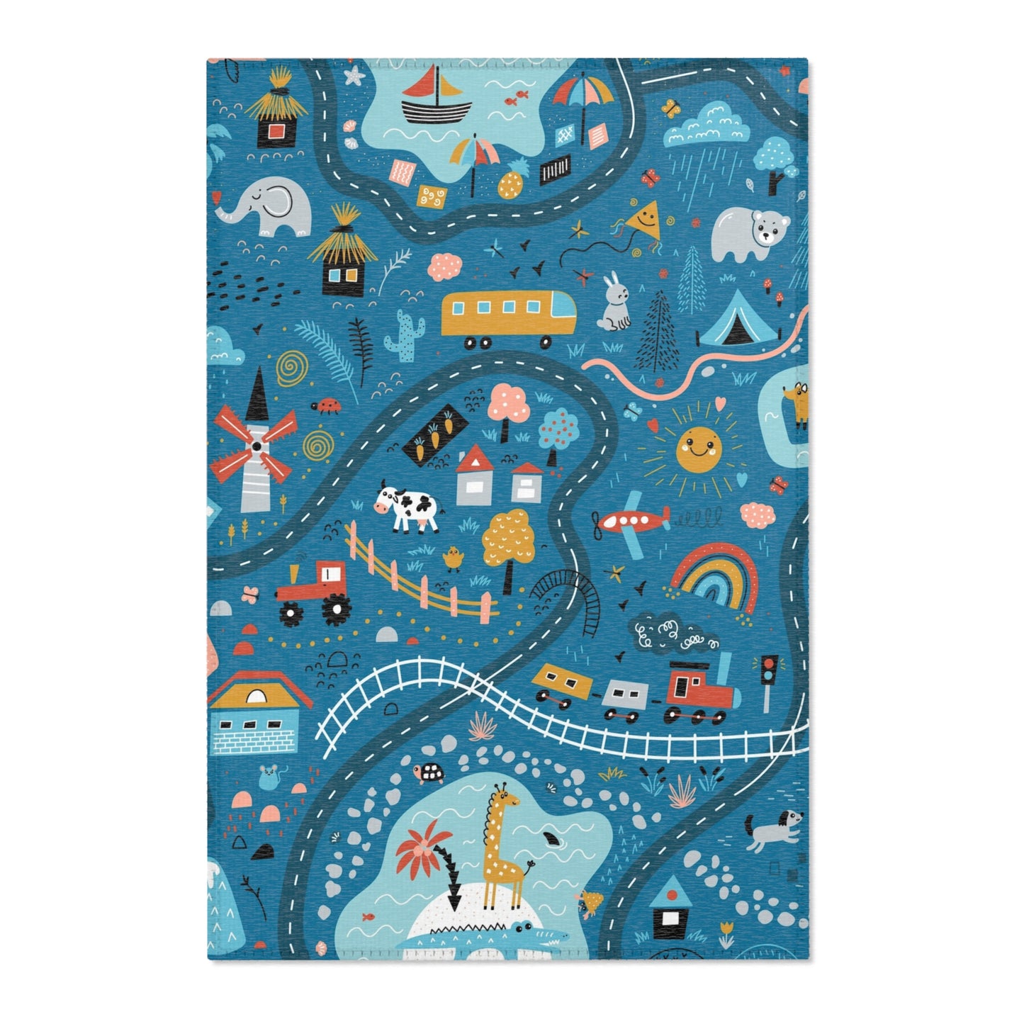 Magical Town Road Map Blue Nursery Rug Play Mat