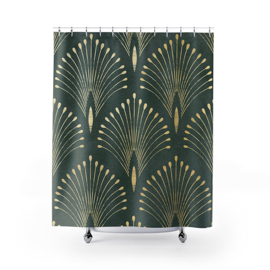 Art Deco Golden Forest Green Shower Curtain