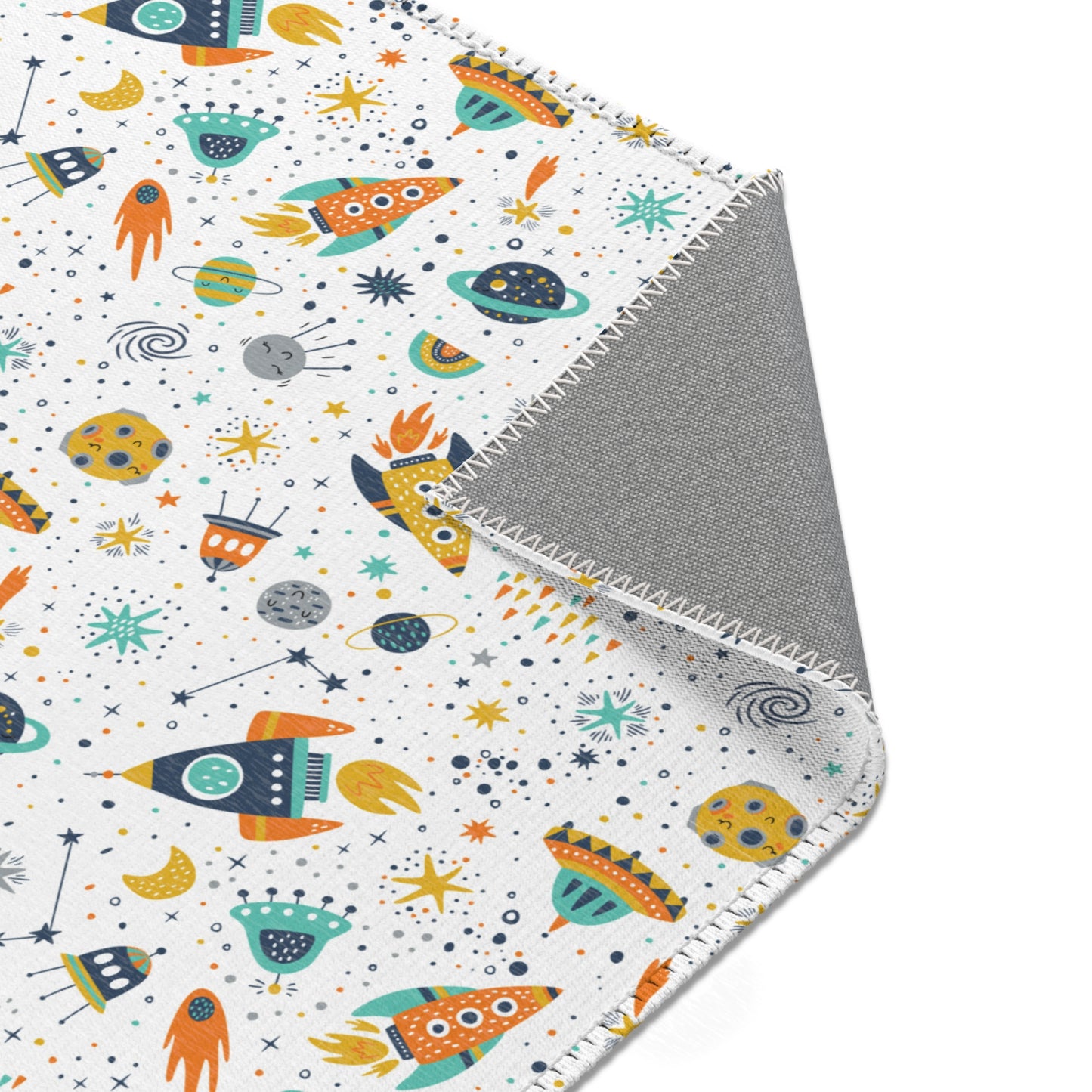 Cosmic Space Rockets Nursery Rug Play Mat