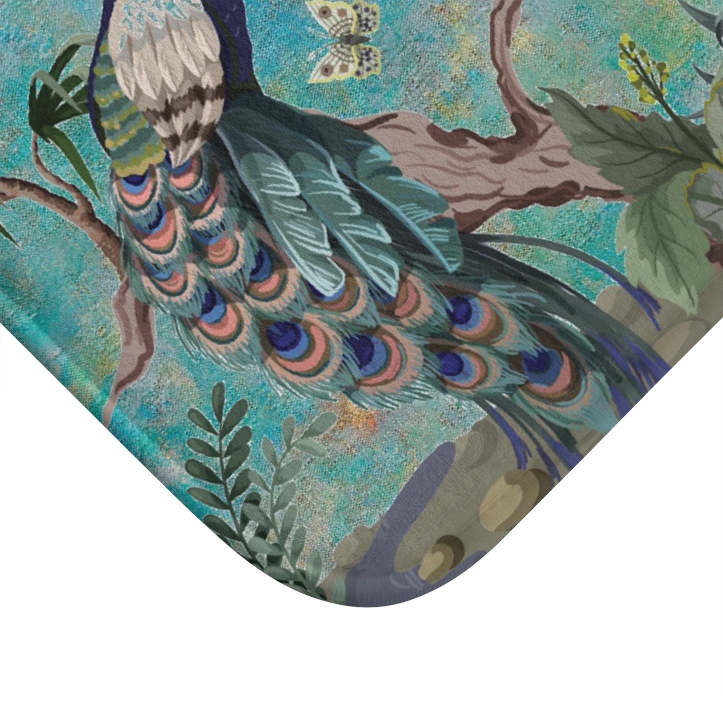 Chinoiserie Bath Mat Blue Peacock