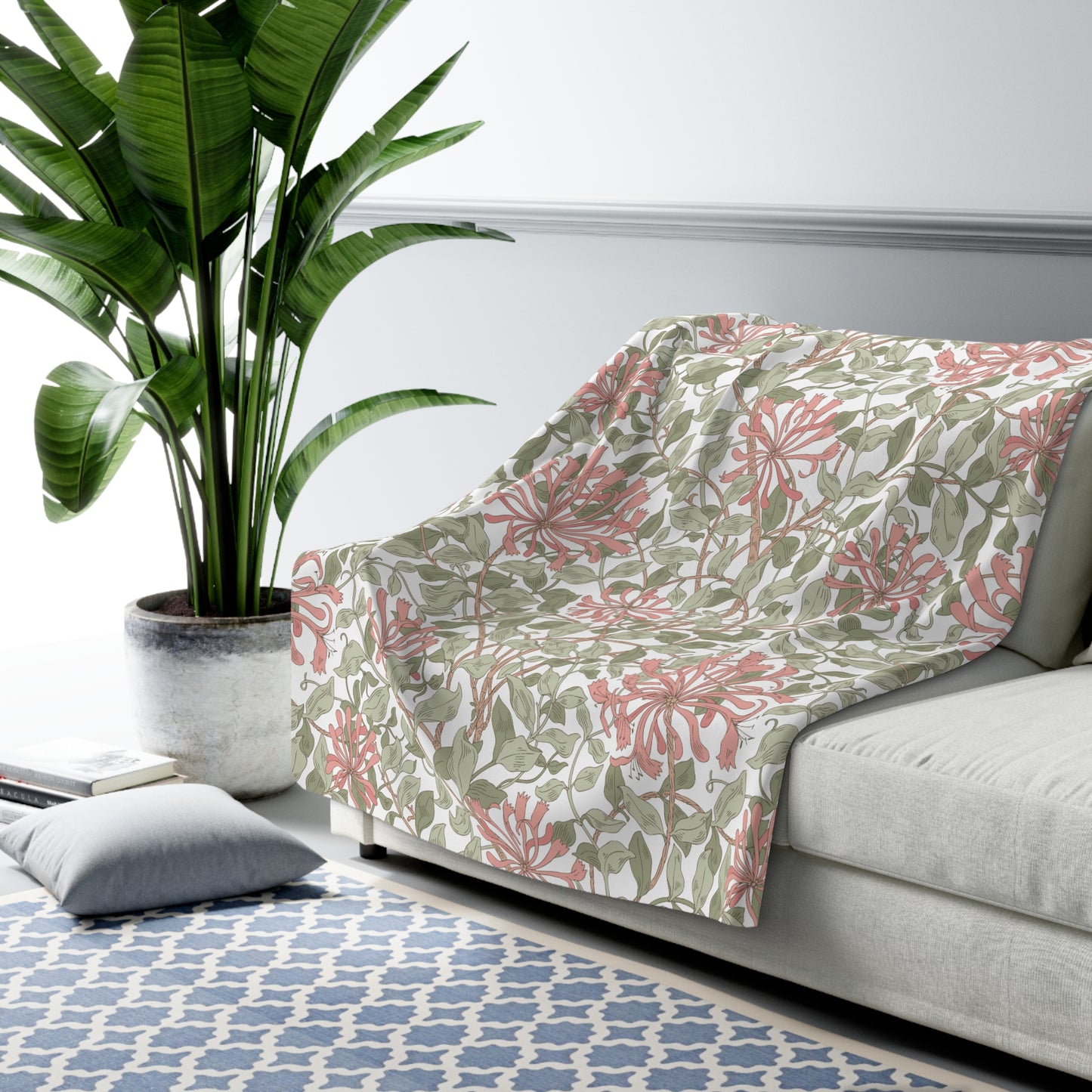 William Morris Honeysuckle Fleece Lined Blanket