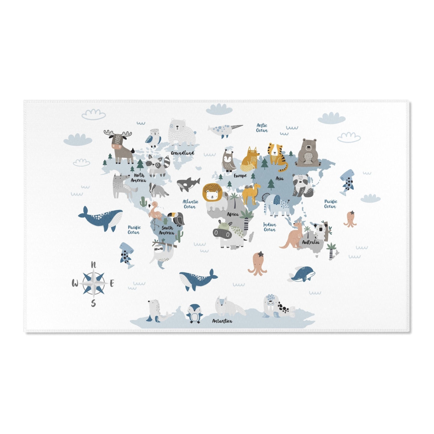 Animal World Map Nursery Rug Play Mat