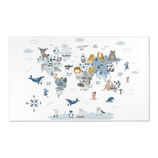 Animal World Map Nursery Rug Play Mat